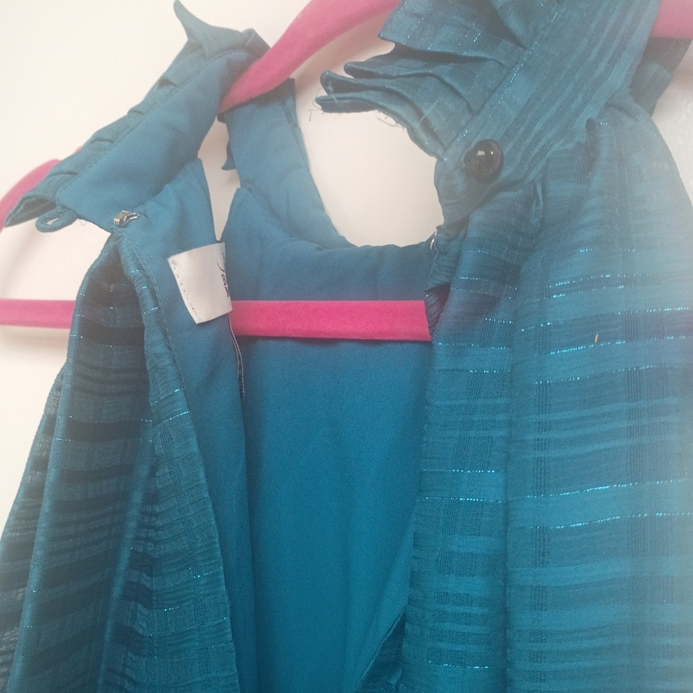 Badgley Mischka Teal Halter Ruffle Mini Dress - Picture 5 of 8